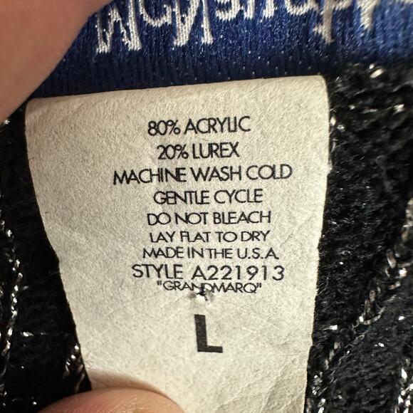 Womens VTG Norton McNaughton Black Silver Pullover Tunic Sweater Metallic Sz L - Picture 7 of 7